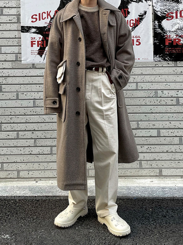 MYQ premium lapel H-shaped woolen coat men's winter thick mid-long coat Korean loose woolen windbreaker