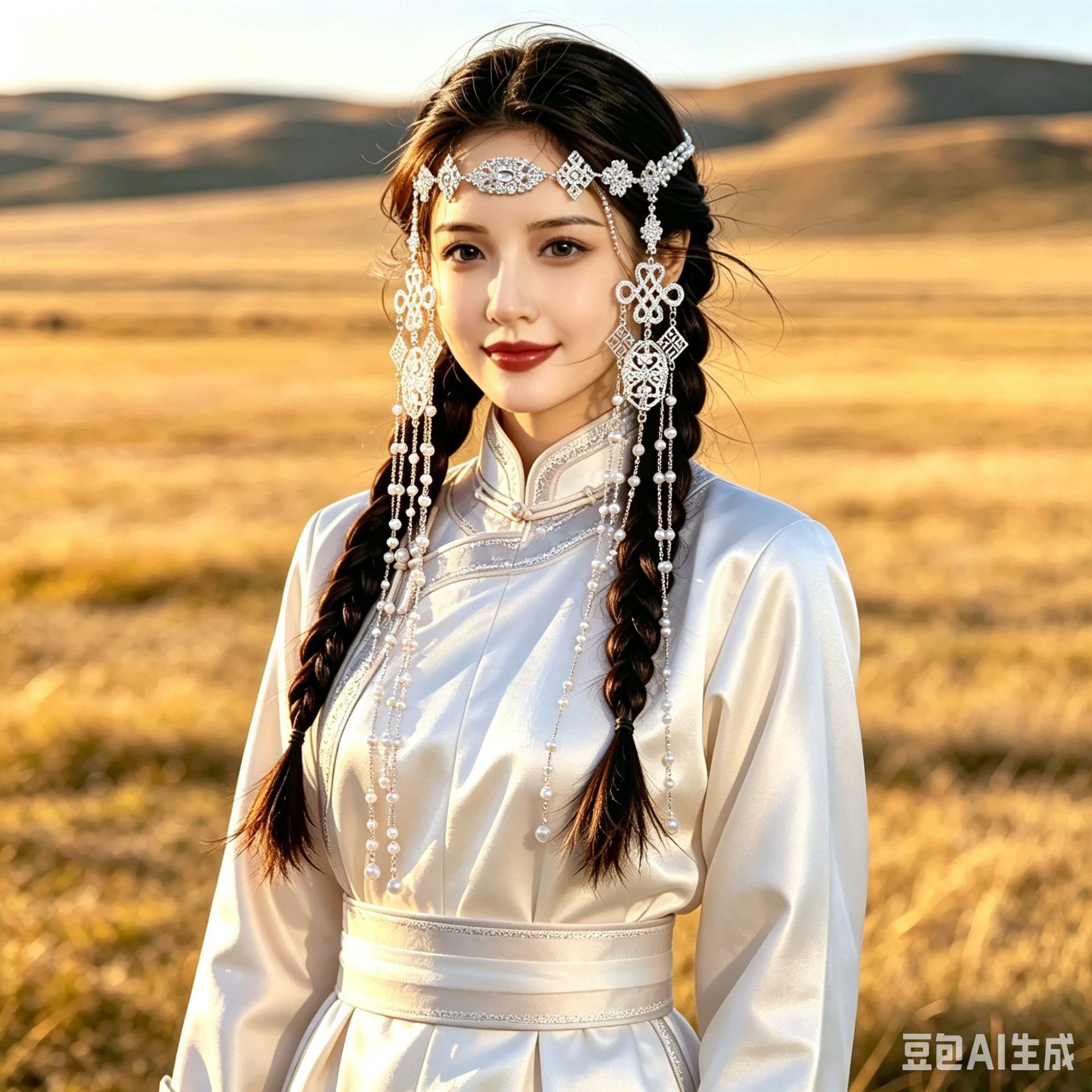 Mongolian-style forehead ornament with long pearl tassels, vintage Chinese knot forehead pendant, Mongolian princess photo shoot headpiece