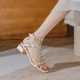 Rivet sandals for women in 2024, new summer one line fairy style high heels, thick heels, medium heels, large Roman shoes