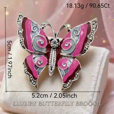 European and American high-end enamel-painted butterfly brooch for women, fashionable oil-drip inlaid with diamonds, high-end niche brooch wholesale (Yaxa sancaqları) - 1