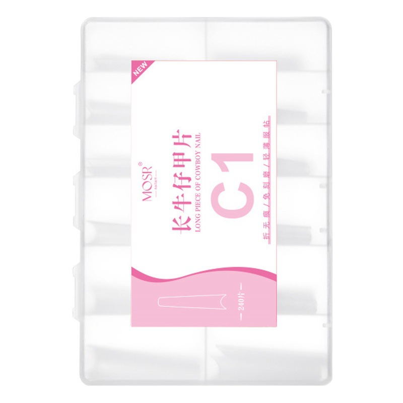 Exclusivo transfronterizo 240 piezas de uñas alargadas piezas de uñas de mezclilla sin costuras súper largas francés gota de agua larga pipa de agua parche de uñas