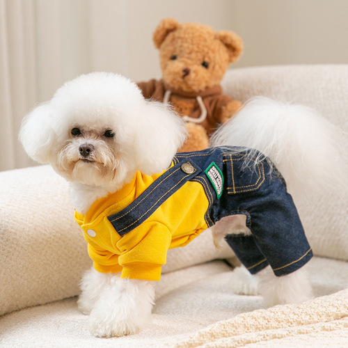 Bear jeans four-legged overalls thin winter Teddy Bichon Bear pet puppy clothes small dog autumn and winter