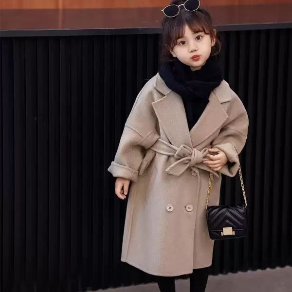 Children's winter suede woolen coat, girls' winter woolen coat, Korean style woolen coat for older children