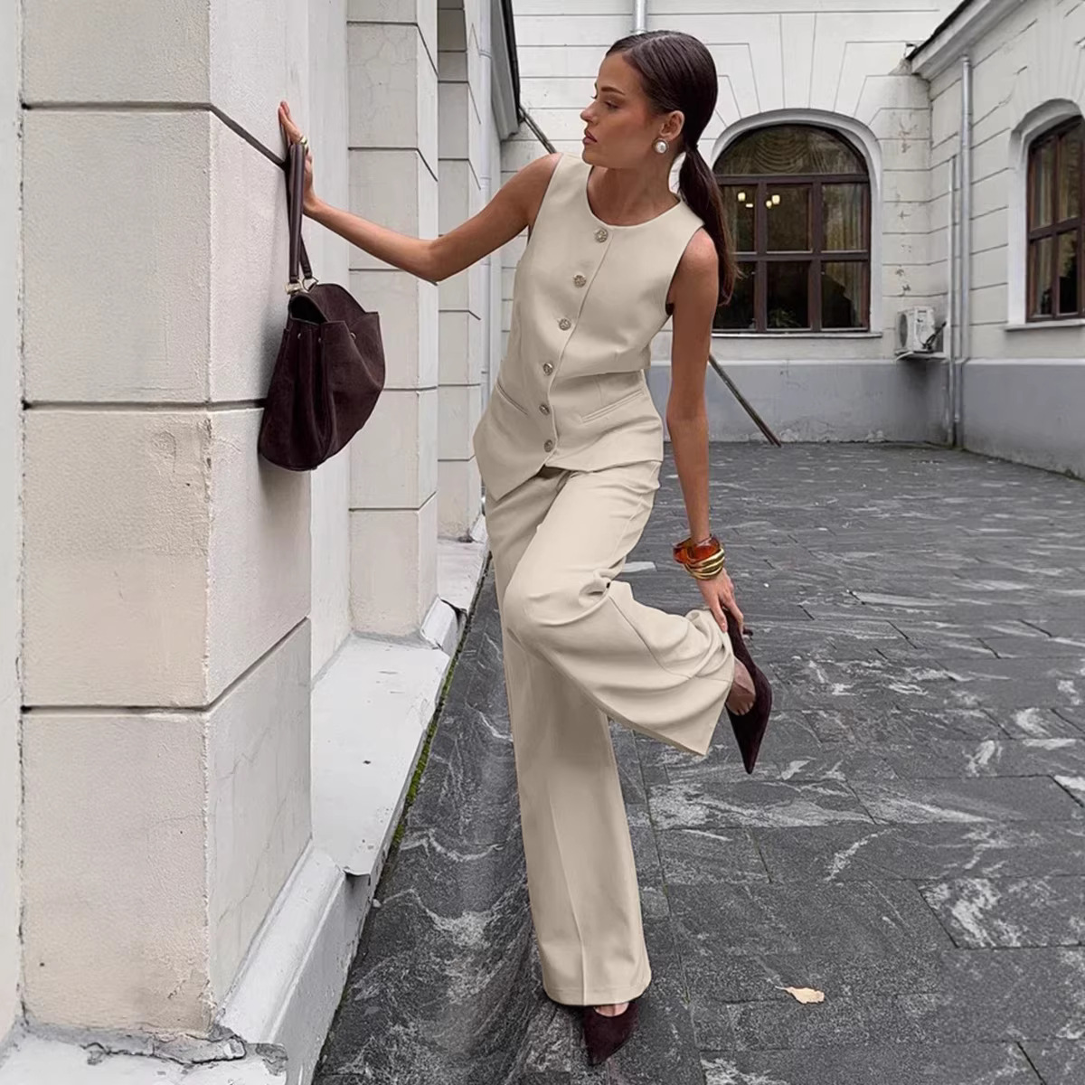 Women's Clothing Elegant Commuter Suit Vest And Trousers Set Spring Summer New_voghion.com