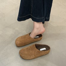 复古包头羊皮毛一体勃肯拖鞋女2025新款休闲厚底一脚蹬牛皮毛毛拖