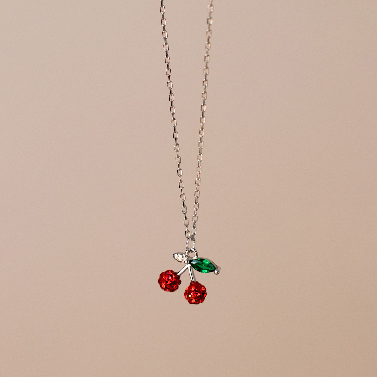 925 sterling silver Chain Material cable chain Chain Type 1 Piece Quantity Daily Occasion 925 Sterling Silver Zircon Cable Chain Inlay Cherry Pendant Necklace