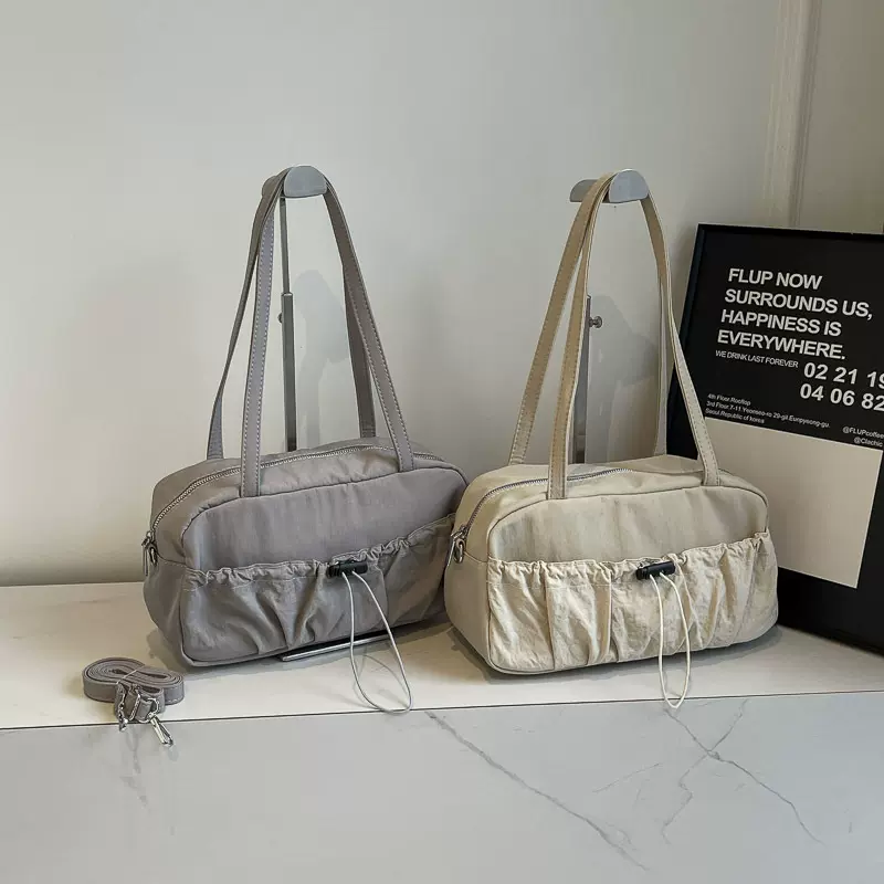 跨境褶皱高级感腋下包斜挎包女精致单肩包女气质新款大容量尼龙包