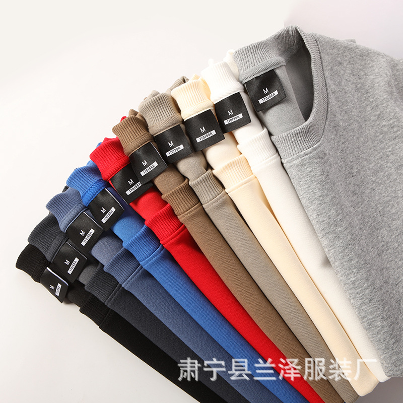 Otoño e invierno 320g algodón chino cuello redondo suéter hombres y mujeres de color sólido caída hombro superior venta al por mayor de gran tamaño de manga larga logotipo impreso