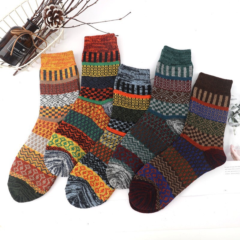 Cross-border Amazon Ethnic Style Men's Warm Wool Socks Winter Crew Line Thickened Mid-length Socks Thick Socks