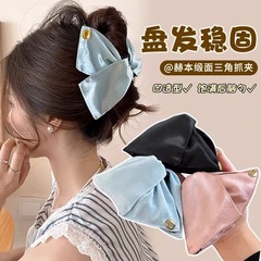 优雅缎面金标头发抓夹女2025新款高级感后脑勺盘发鲨鱼夹发夹发饰