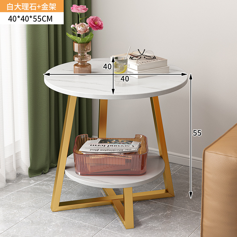 Mesa de café Luz de lujo dormitorio Mini Mesa de esquina pequeño apartamento europeo pequeña mesa redonda de doble capa sofá mesa auxiliar Internet celebridad pequeña mesa de café