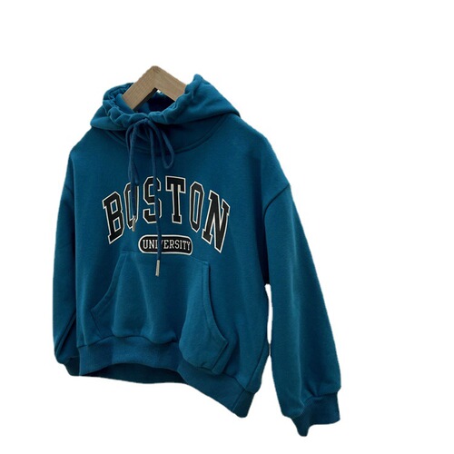 Autumn Korean Parent-Child Hooded Sweatshirt for Boys and Girls, Letter-Neck Overhead Top, Family Set for a Triad