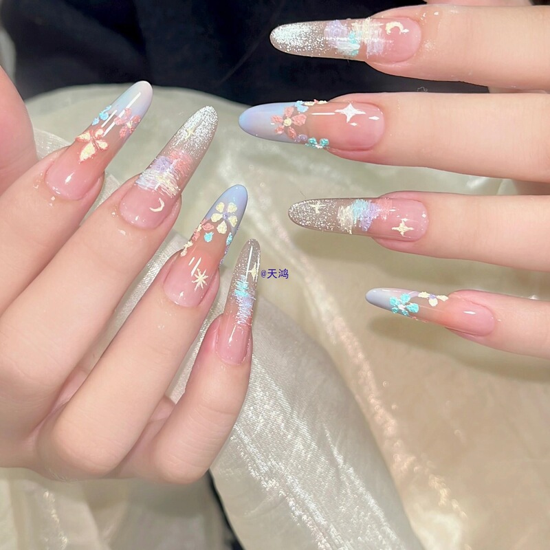 New Spring Oil Painting Cat Eye Handmade Manicure Monet's Garden Pure Desire Whitening Gentle Long Manicure Patch