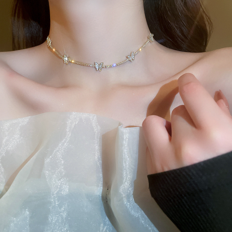 Inlay Design Fairy Style Butterfly Zircon Alloy Choker Wholesale