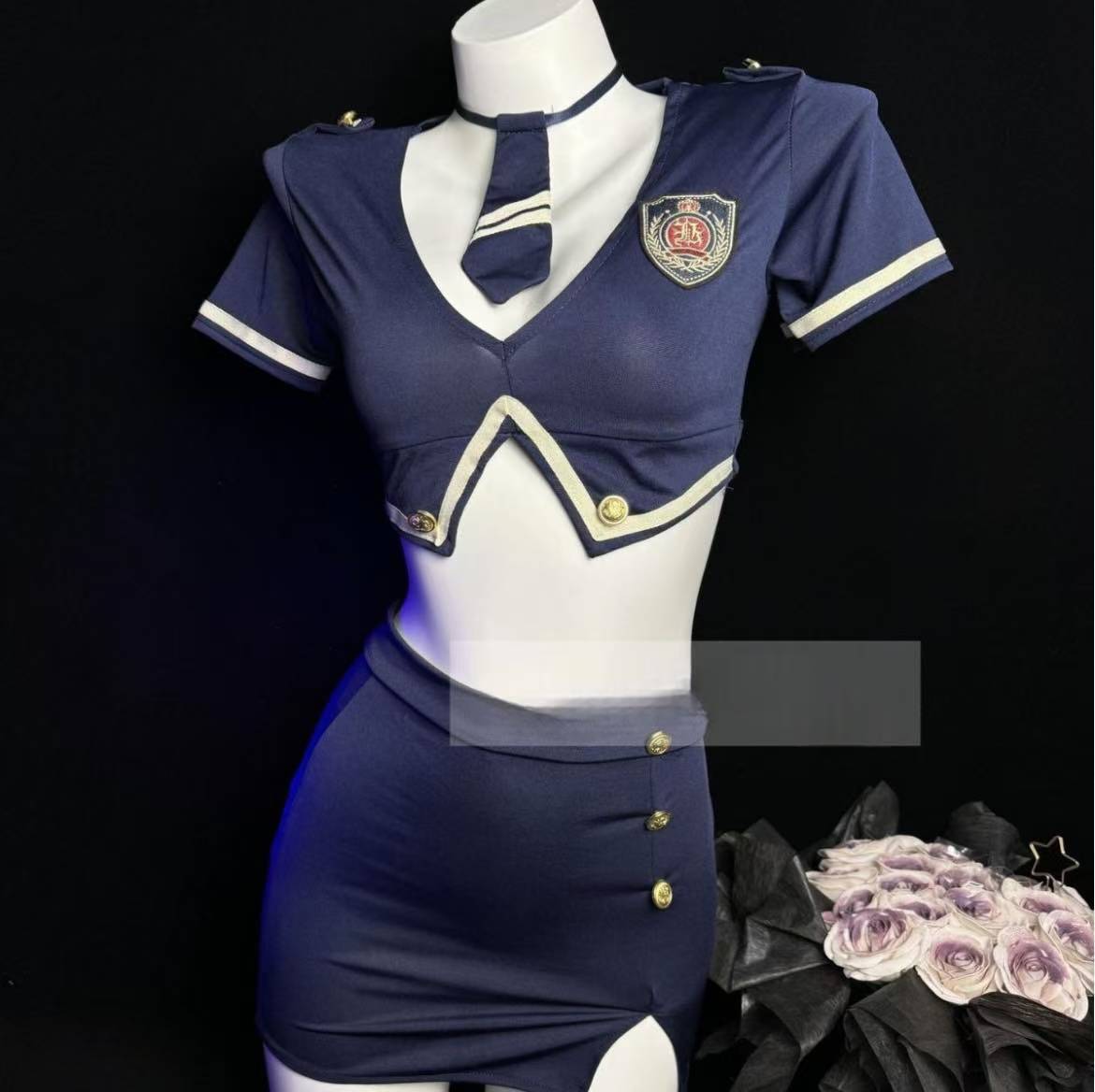 Adult Role-Play Costume Set with Stewardess Theme, One Size, Polyester-Nylon Blend — detail image 1