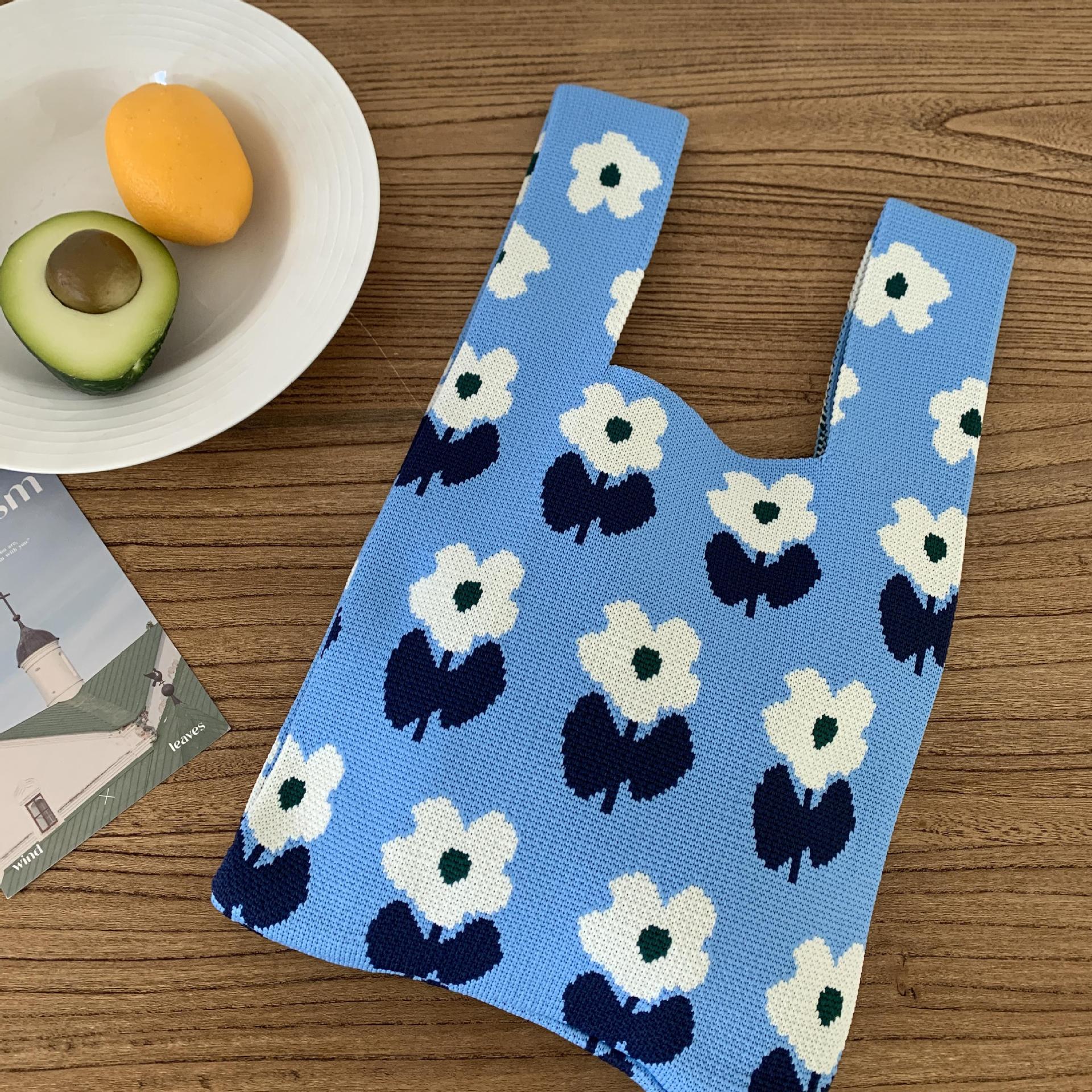 韓版花朵系列針織包包百搭大容量通勤托特包外出可愛手拎包禮物袋