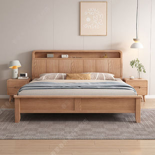 Ash all solid wood bed 1.8x 2 double bed simple modern mortise and tenon full master bedroom queen bed 1.5 meters storage bed