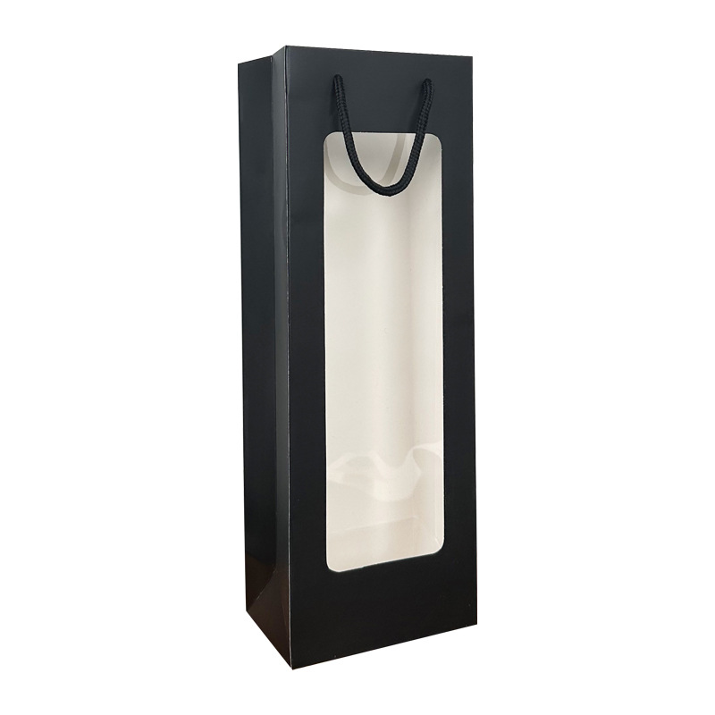 En stock bolso de vino tinto ventana transparente bolsa de regalo blanco tarjeta rectangular bolsa de regalo ramo bolsa de papel de embalaje al por mayor