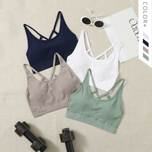 加工定制新款高强度运动瑜伽文胸交叉美背防震方领瑜伽运动内衣女