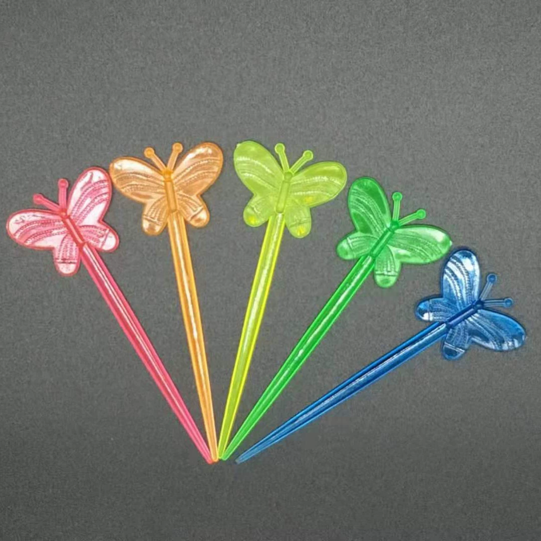 disposable plastic color fruit insertion butterfly fruit visa firebird cocktail party toothpick water fork