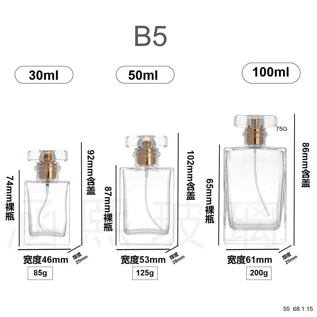 30ml; modelo B5; vidrio