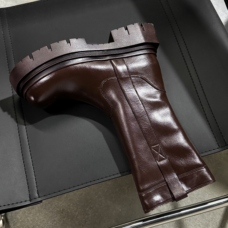 Retro full leather short boots