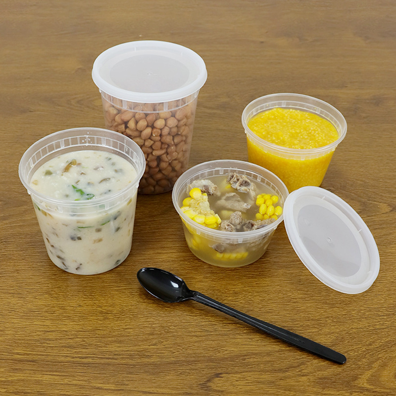 使い捨てのスープカップは丸い蓋付きの碗のかゆの桶の食品級の出前の弁当箱のプラスチックを包装して厚くして卸売りを防ぎます。|undefined