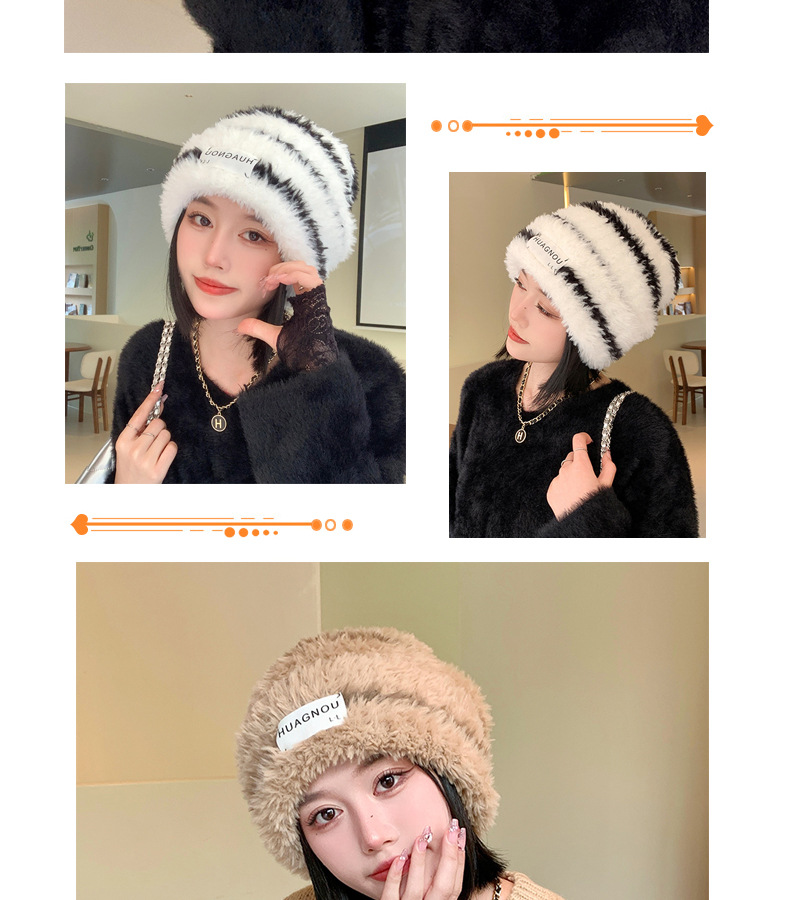 8312 Berretto di protezione per le orecchie caldo in lana lavorata a maglia in peluche a righe invernali da donna. Cappello impilato versatile e alla moda_voghion.com