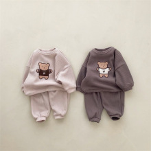 韩国进口婴幼童装可爱小熊华夫格休闲套装秋季新款卫衣卫裤两件套