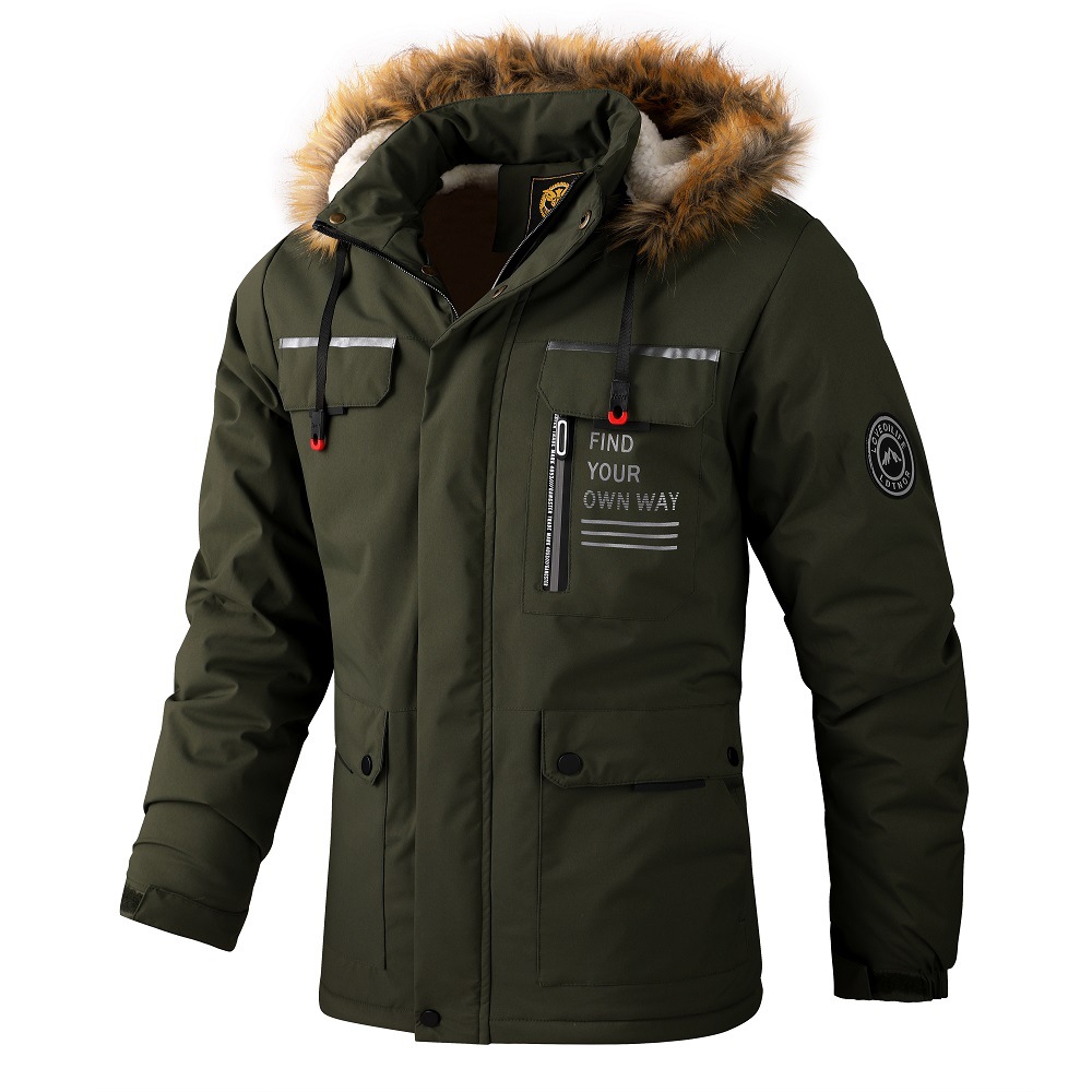 Men's Clothing Hooded Jacket Men's Windbreaker Jacket Mid Length Plus Velvet Thickened Men's Jacket Jacket_voghion.com