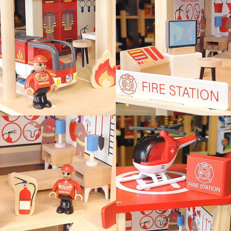 Casa de juego de simulación de madera para niños Villa sala de juguete casa de muñecas estación de bomberos estación de policía estacionamiento regalo de cumpleaños