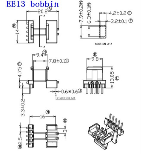 EE13安规骨架变压器骨架EE13高频骨架电木骨架卧式5+3可配套磁芯