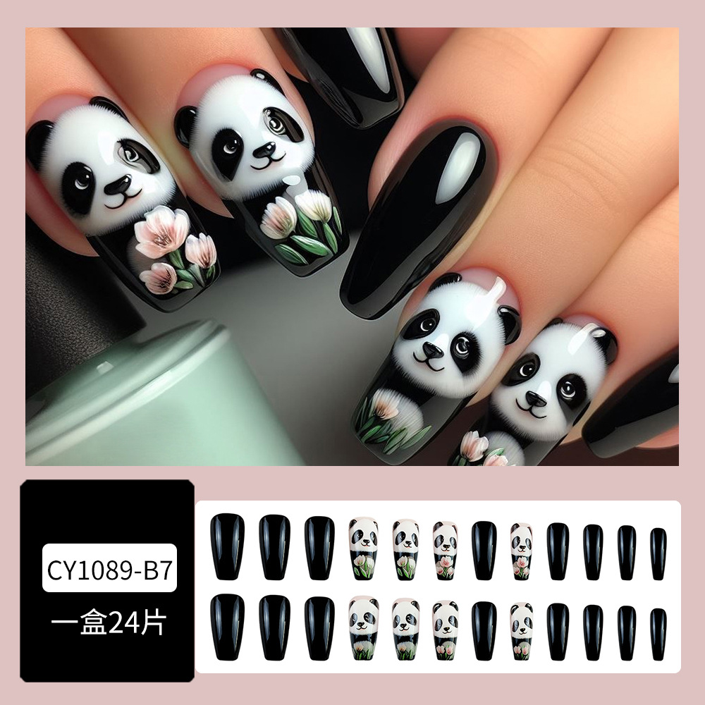 Caricatura de dibujos animados en blanco y negro panda manicure parche de uñas de estilo ballet lindo alto sentido de la venta caliente de uñas en Europa y América image 3
