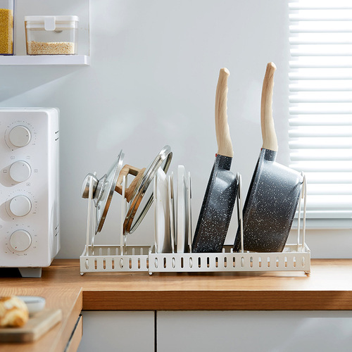 A947 Vertical separated pot lid rack storage rack kitchen pot and bowl rack desktop draining dish storage countertop