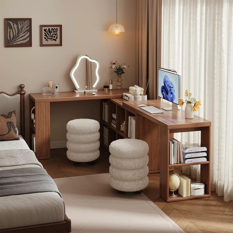 Carefully selected solid wood corner desk, integrated desk and bookshelf, bedroom home dressing table, L-shaped corner computer desk for office use