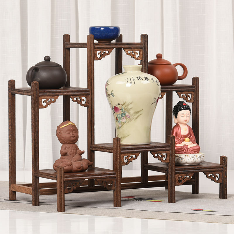 小型实木鸡翅木梅花博古架中式摆台收纳架多宝置物架茶具摆件展示