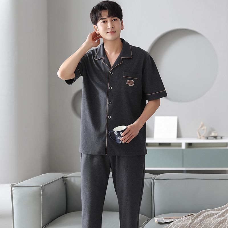 100% pantalones de algodón de manga corta pijamas de hombre verano más tamaño traje de algodón suelto ropa para el hogar