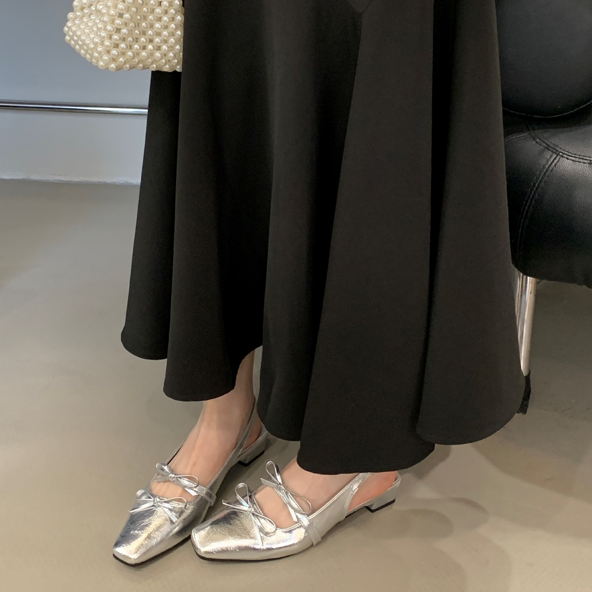 Elegant Silver Stiletto Pumps With Bowknot For Women_voghion.com