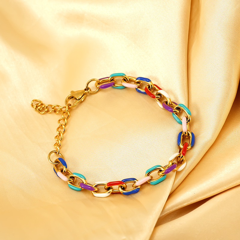 2024 Nuovo colore Bracciale cubano in acciaio inossidabile Bracciale antico francese in smalto colorato con goccia d'olio Bracciale in acciaio al titanio ad alto senso per le donne_voghion.com