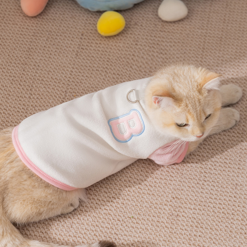 25年新款猫咪衣服简约风撞色BB两脚牵引绒衣保暖幼猫德文猫猫衣服|undefined