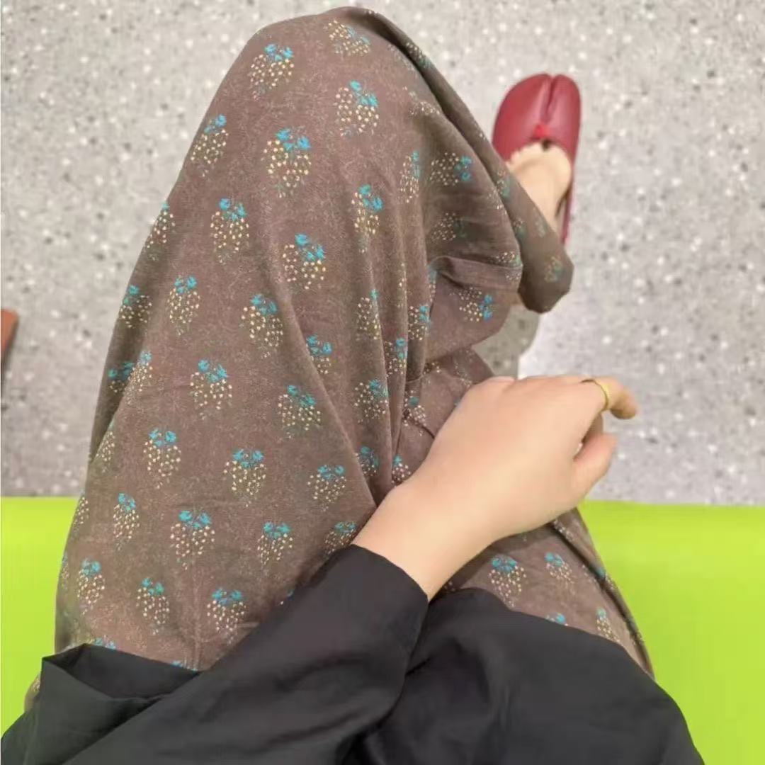 와이드 레그 120호 카멜 컬러 딸기 플라워