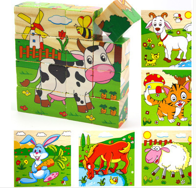 Rompecabezas de madera de 16 piezas para niños 3D tridimensional pintura de seis caras 3-6 años bebé educación temprana iluminación educativa bloques de construcción juguete