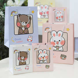 卡通可爱伴手礼包装袋生日蛋糕礼品袋透明橱窗手提袋儿童礼品袋