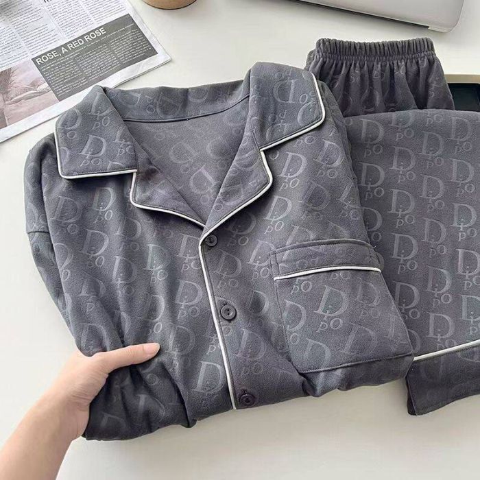 Autumn and Winter Popular Embossed Velvet Pajamas Men's Letter V Lapel Cardigan Warm Home Wear Set