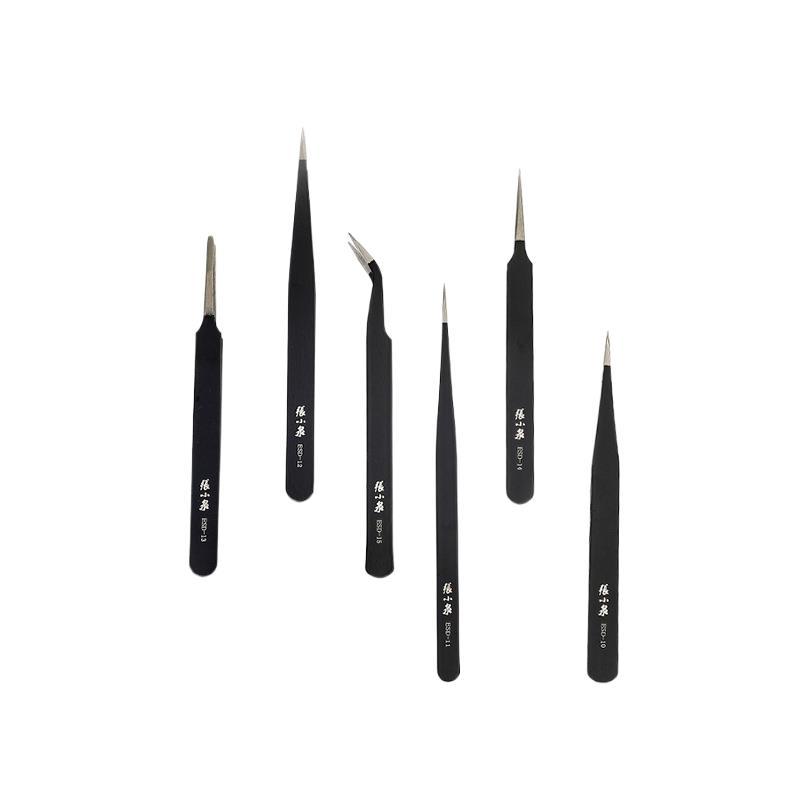 张小泉ESD11防静电镊子尖头直头弯头圆头防静电鹰嘴夹镊仔钳子