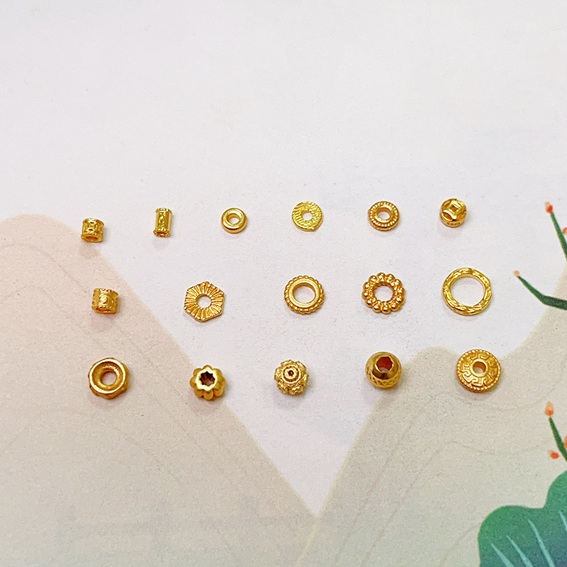 S925 Silver Gold Plated Straight Tube Snowflake Spacer Disc Coin Bead Flash Bead Bracelet Necklace Wen Play Beaded Accessories