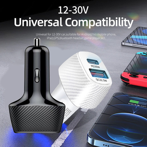 Car charger compatible with Apple Huawei PD Super Fast Charging 52.5W Car Cigarette Lighter Charger USB Dual Port