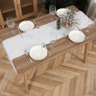 Christmas Table Runner Plush Christmas Tablecloth Home Decoration Faux Wool Table Mat Christmas Decorations
