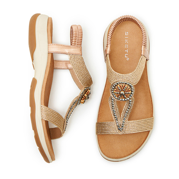 Sandal nữ đế mềm chống trượt phong cách Bohemian đính đá — Champagne màu, màu đen, màu vàng chi tiết 30