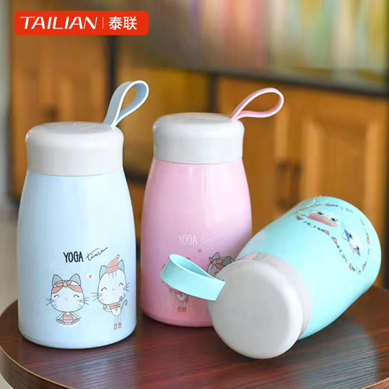 cute rope holding kitten cup portable handy cup creative gift cup student water cup cute mini thermal mug